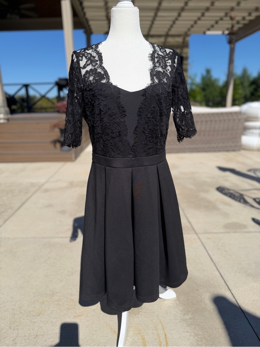 Gabby Skye Black Lace Fit & Flare Mini Dress